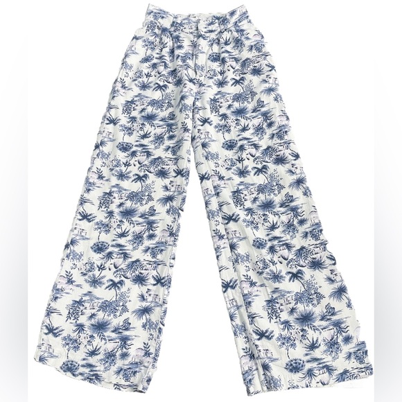 Abercrombie & Fitch Women’s Pants Small Blue White Floral Linen Blend Wide Leg - Picture 6 of 13